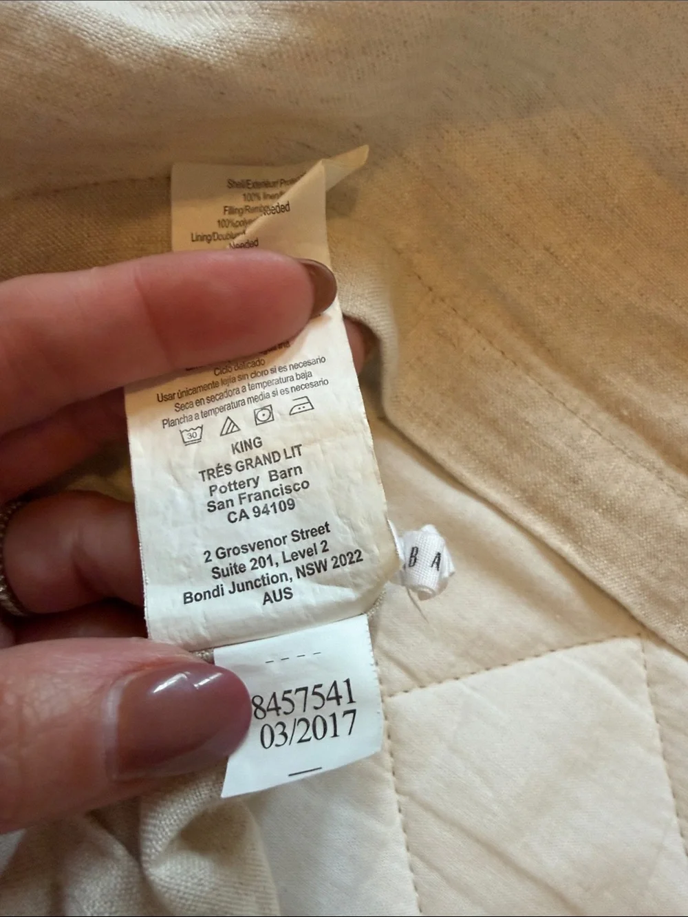 Pottery Barn Belgian Flax Linen Diamond Quilted Sham King
